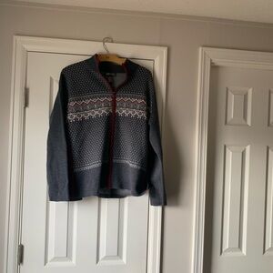 Eddie Bauer Dark Gray Zip-Up Sweater with Red Accents